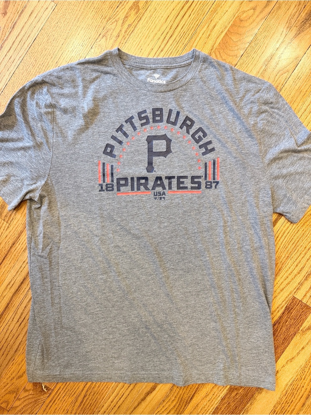 Fanatics Gray Pittsburgh Pirates Graphic Tee with Red & Navy Accents